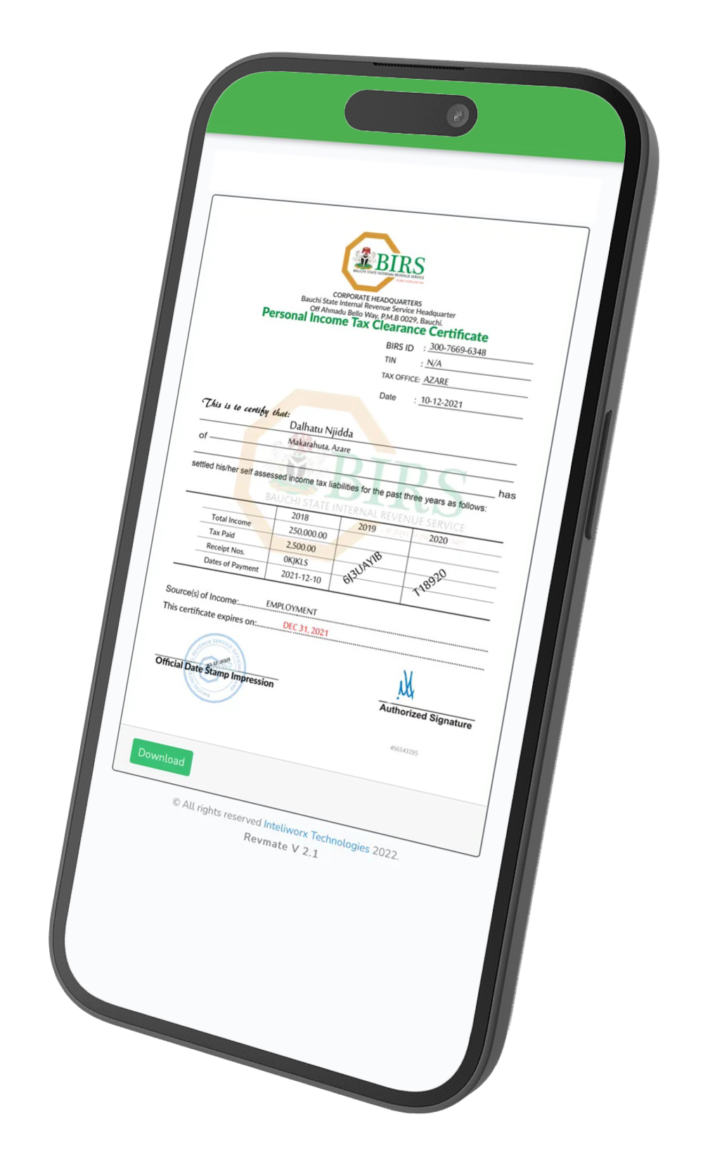 BIRS Mobile App Screen